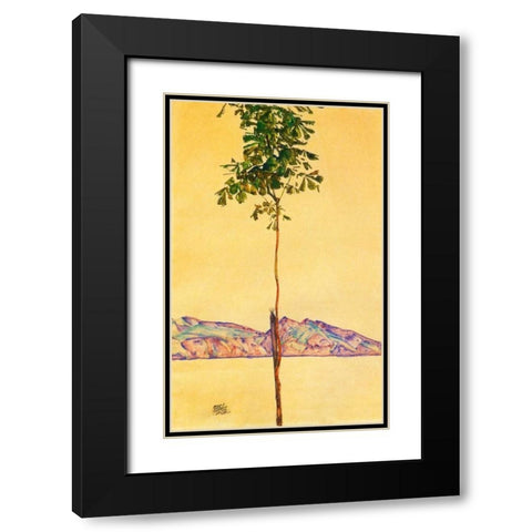 Little Tree 1912 Black Modern Wood Framed Art Print with Double Matting by Schiele, Egon