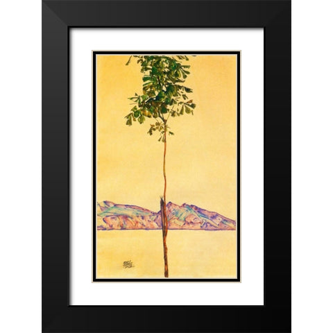 Little Tree 1912 Black Modern Wood Framed Art Print with Double Matting by Schiele, Egon