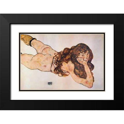 Lying Nude 1917 Black Modern Wood Framed Art Print with Double Matting by Schiele, Egon