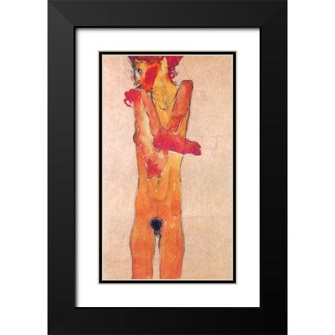 Nude Girl With Folded Arms Black Modern Wood Framed Art Print with Double Matting by Schiele, Egon