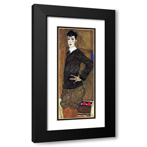 Portrait Of Erich Lederer Black Modern Wood Framed Art Print with Double Matting by Schiele, Egon