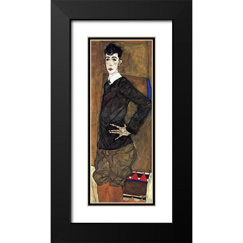 Portrait Of Erich Lederer Black Modern Wood Framed Art Print with Double Matting by Schiele, Egon