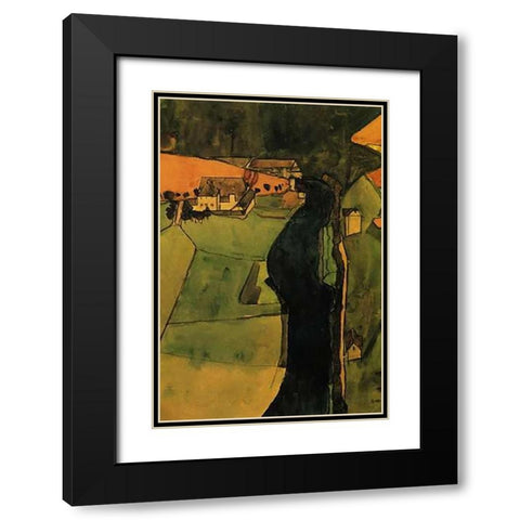 Town On The Blue River 1910 Black Modern Wood Framed Art Print with Double Matting by Schiele, Egon