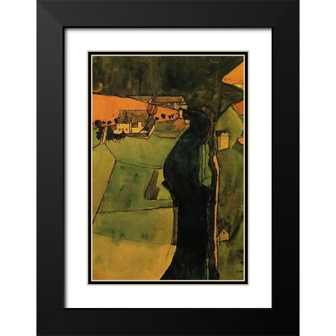 Town On The Blue River 1910 Black Modern Wood Framed Art Print with Double Matting by Schiele, Egon