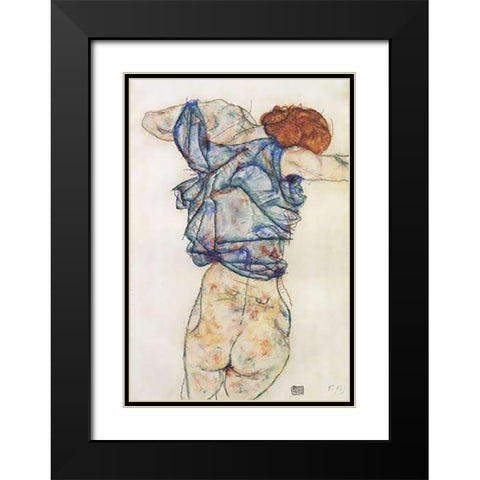 Woman Undressing Black Modern Wood Framed Art Print with Double Matting by Schiele, Egon