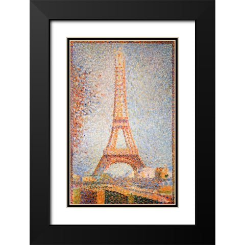 Eiffel Tower Black Modern Wood Framed Art Print with Double Matting by Seurat, Georges
