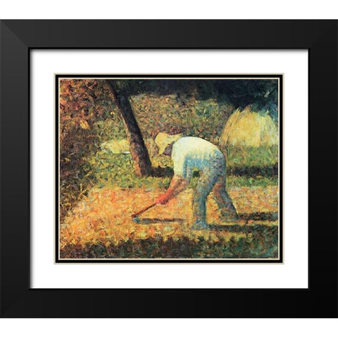 Farm Laborer With Hoe Black Modern Wood Framed Art Print with Double Matting by Seurat, Georges