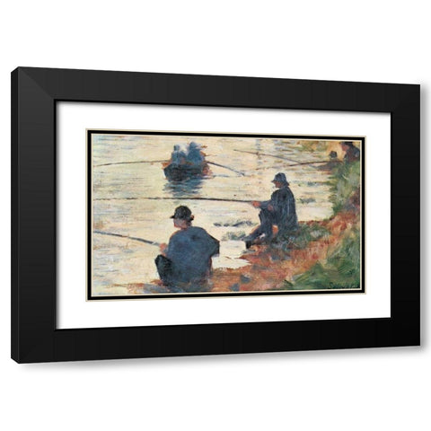 Fisherman Black Modern Wood Framed Art Print with Double Matting by Seurat, Georges