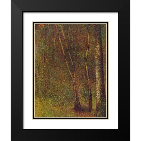 In The Woods At Pontaubert Black Modern Wood Framed Art Print with Double Matting by Seurat, Georges