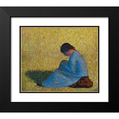 Seated Woman Black Modern Wood Framed Art Print with Double Matting by Seurat, Georges