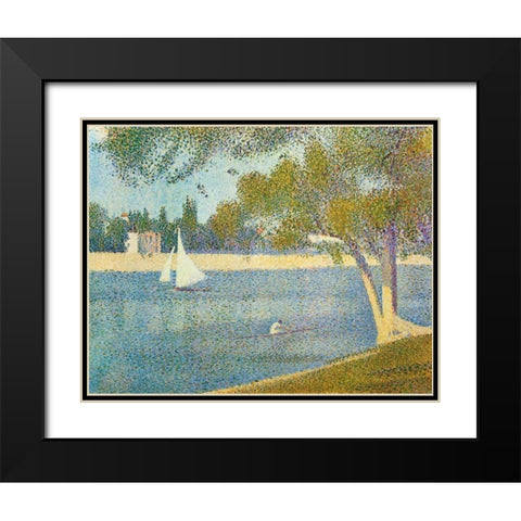 The Seine At La Grande Jatte In The Spring Black Modern Wood Framed Art Print with Double Matting by Seurat, Georges
