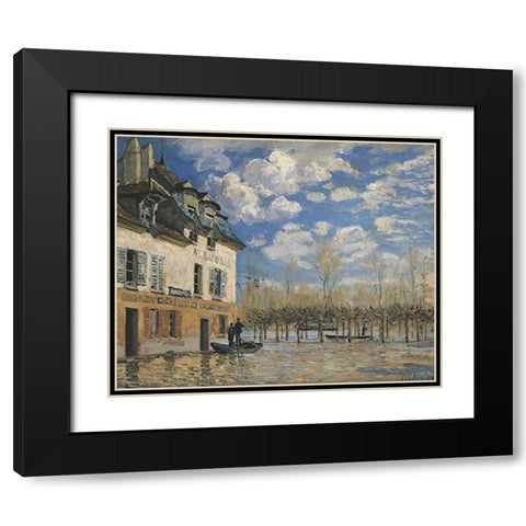 Boat In The Flood At Port Marly Black Modern Wood Framed Art Print with Double Matting by Sisley, Alfred