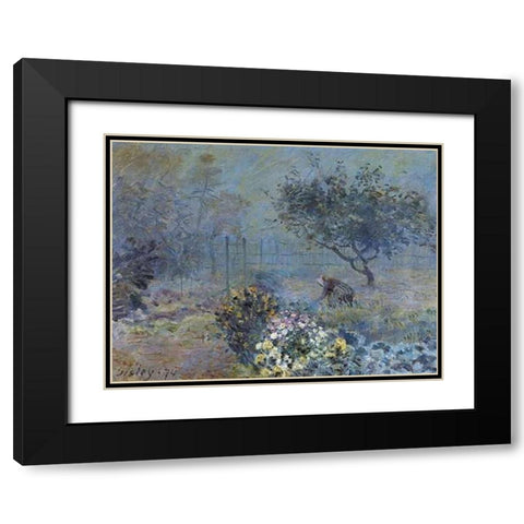 Foggy Morning Voisins Black Modern Wood Framed Art Print with Double Matting by Sisley, Alfred
