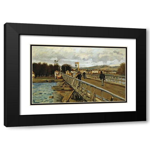 Footbridge At Argenteuil Black Modern Wood Framed Art Print with Double Matting by Sisley, Alfred