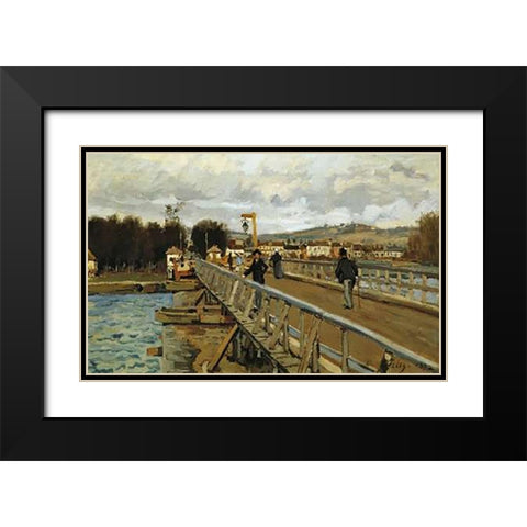Footbridge At Argenteuil Black Modern Wood Framed Art Print with Double Matting by Sisley, Alfred