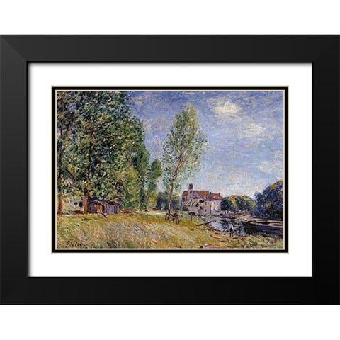 Matrats Boatyard Moret Sur Loing Black Modern Wood Framed Art Print with Double Matting by Sisley, Alfred