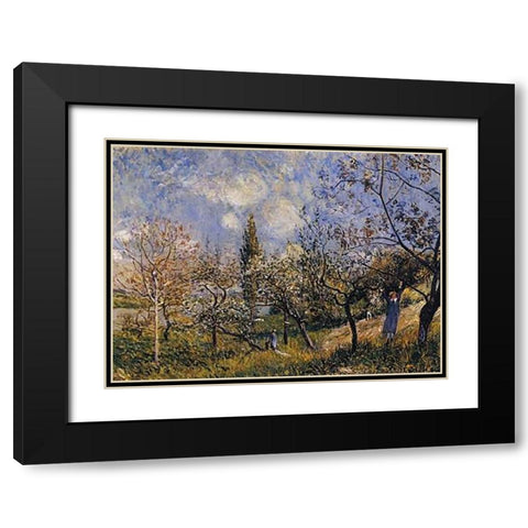 Orchard In The Spring Black Modern Wood Framed Art Print with Double Matting by Sisley, Alfred