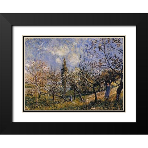 Orchard In The Spring Black Modern Wood Framed Art Print with Double Matting by Sisley, Alfred