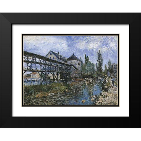 Provenchers Mill At Moret Black Modern Wood Framed Art Print with Double Matting by Sisley, Alfred