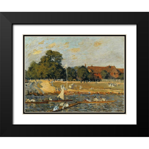Regatta At Hampton Court Black Modern Wood Framed Art Print with Double Matting by Sisley, Alfred