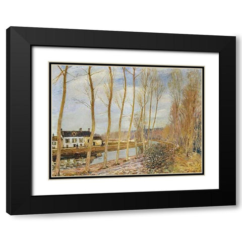 The Canal Du Loing At Moret Black Modern Wood Framed Art Print with Double Matting by Sisley, Alfred