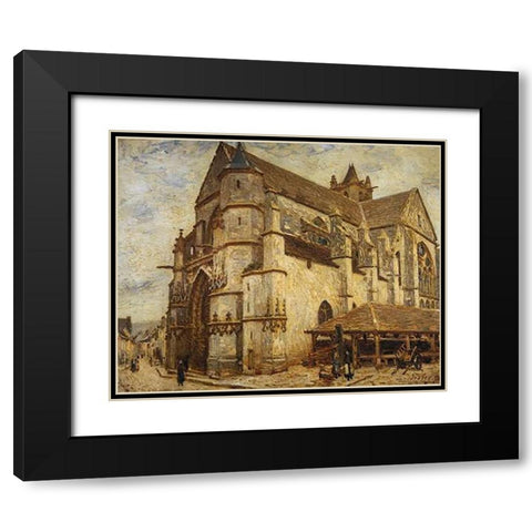 The Church At Moret Icy Weather Black Modern Wood Framed Art Print with Double Matting by Sisley, Alfred