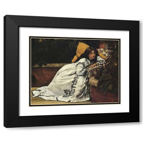 Girl In Armchair The Convalescent Black Modern Wood Framed Art Print with Double Matting by Tissot, James