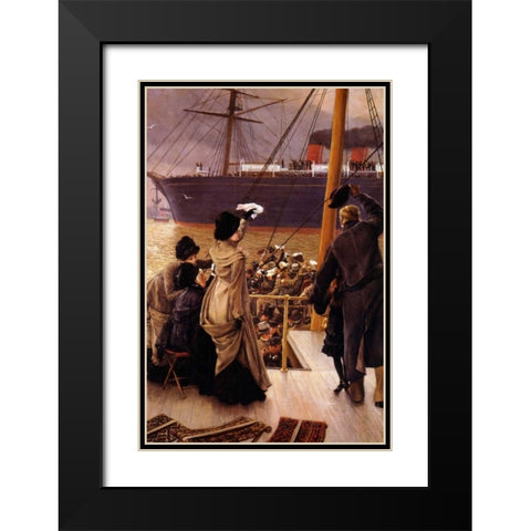 Goodbye On The Mersey Black Modern Wood Framed Art Print with Double Matting by Tissot, James Jacques