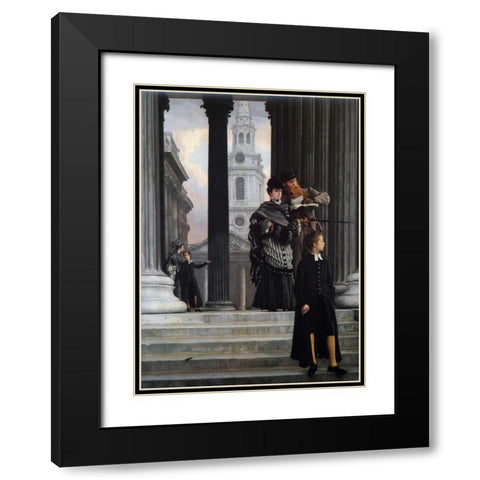 London Visitors Black Modern Wood Framed Art Print with Double Matting by Tissot, James Jacques