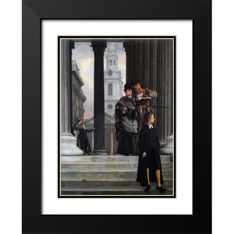 London Visitors Black Modern Wood Framed Art Print with Double Matting by Tissot, James Jacques