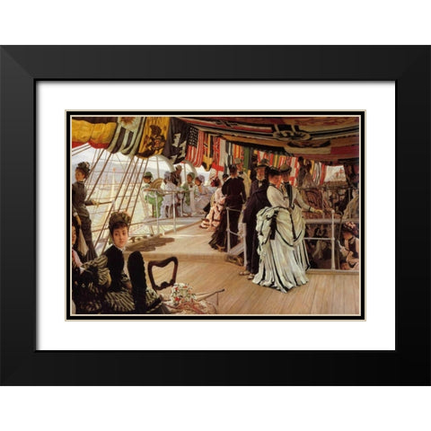 The Ball On Shipboard Black Modern Wood Framed Art Print with Double Matting by Tissot, James Jacques