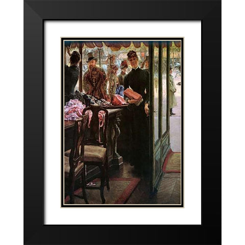 The Shop Girl Black Modern Wood Framed Art Print with Double Matting by Tissot, James