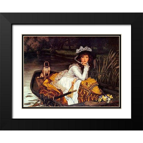 Young Lady In Boat Black Modern Wood Framed Art Print with Double Matting by Tissot, James