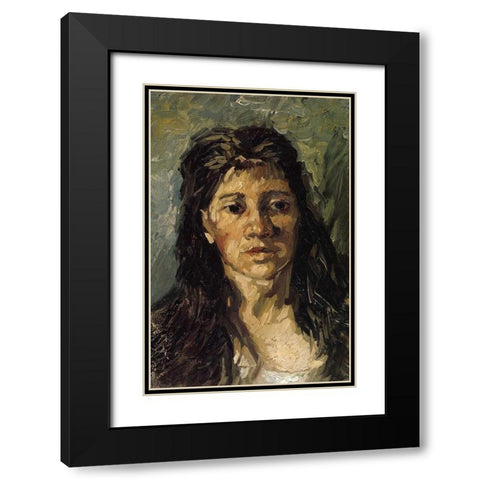 Head Of A Woman Black Modern Wood Framed Art Print with Double Matting by Van Gogh, Vincent