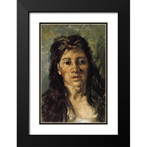 Head Of A Woman Black Modern Wood Framed Art Print with Double Matting by Van Gogh, Vincent