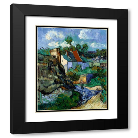 Houses At Auvers Black Modern Wood Framed Art Print with Double Matting by Van Gogh, Vincent
