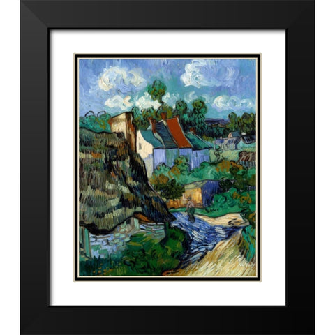 Houses At Auvers Black Modern Wood Framed Art Print with Double Matting by Van Gogh, Vincent