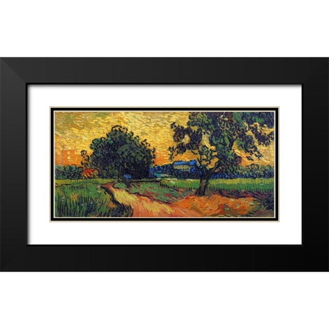 Landscape At Twilight Black Modern Wood Framed Art Print with Double Matting by Van Gogh, Vincent