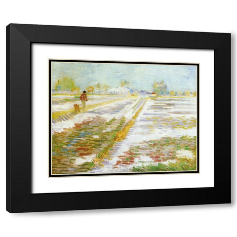 Landscape Snow Black Modern Wood Framed Art Print with Double Matting by Van Gogh, Vincent