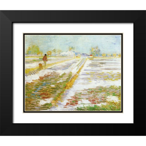 Landscape Snow Black Modern Wood Framed Art Print with Double Matting by Van Gogh, Vincent