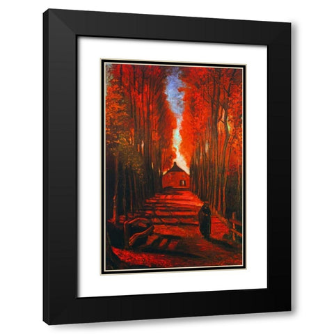 Lane Autumn Black Modern Wood Framed Art Print with Double Matting by Van Gogh, Vincent