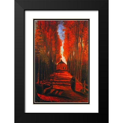Lane Autumn Black Modern Wood Framed Art Print with Double Matting by Van Gogh, Vincent