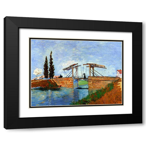 Lanlois Bridge Arles Black Modern Wood Framed Art Print with Double Matting by Van Gogh, Vincent