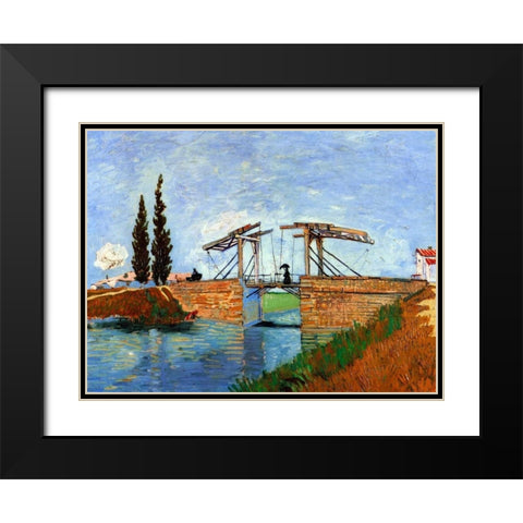 Lanlois Bridge Arles Black Modern Wood Framed Art Print with Double Matting by Van Gogh, Vincent