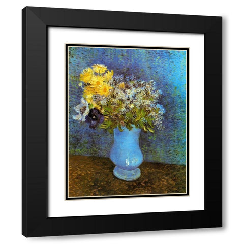 Lilacs Daisies Anemones Black Modern Wood Framed Art Print with Double Matting by Van Gogh, Vincent