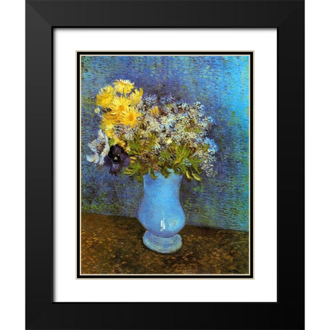 Lilacs Daisies Anemones Black Modern Wood Framed Art Print with Double Matting by Van Gogh, Vincent
