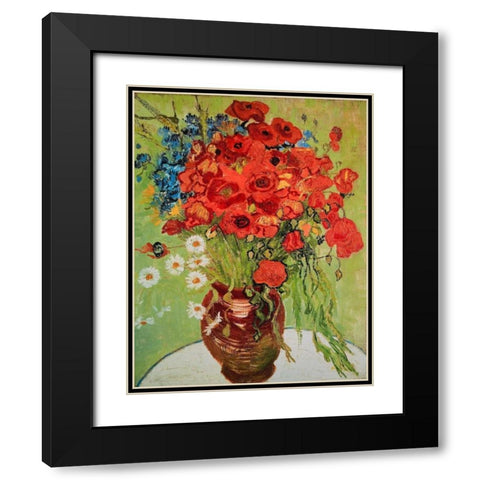Marguerites et coquelicots Black Modern Wood Framed Art Print with Double Matting by Van Gogh, Vincent