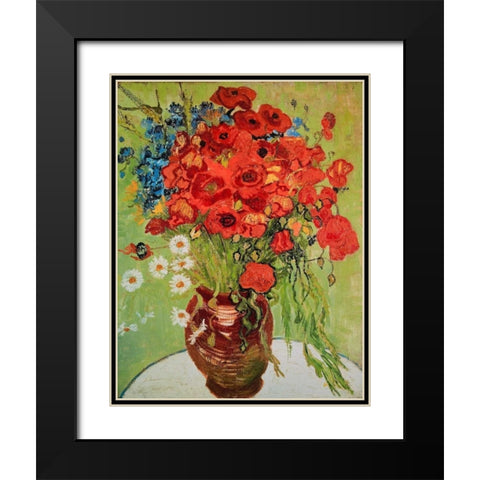 Marguerites et coquelicots Black Modern Wood Framed Art Print with Double Matting by Van Gogh, Vincent
