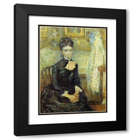 Mother By Cradle Black Modern Wood Framed Art Print with Double Matting by Van Gogh, Vincent