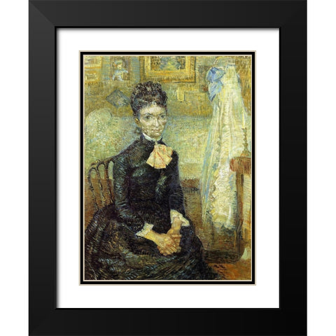 Mother By Cradle Black Modern Wood Framed Art Print with Double Matting by Van Gogh, Vincent